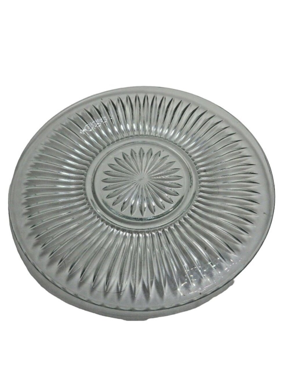 KIG Clear Cut Glass Dish Plate Textured Starburst Ribbed Lines 10 inch